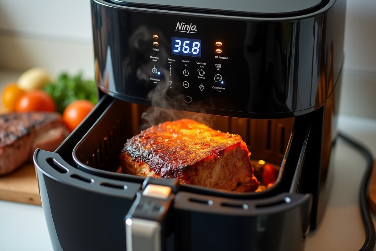 Friteuse à air Ninja avec rôti de boeuf à l intérieur