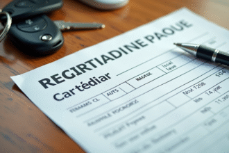 Certificat d'immatriculation français avec numéro fiscal sur bureau