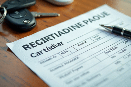Certificat d'immatriculation français avec numéro fiscal sur bureau