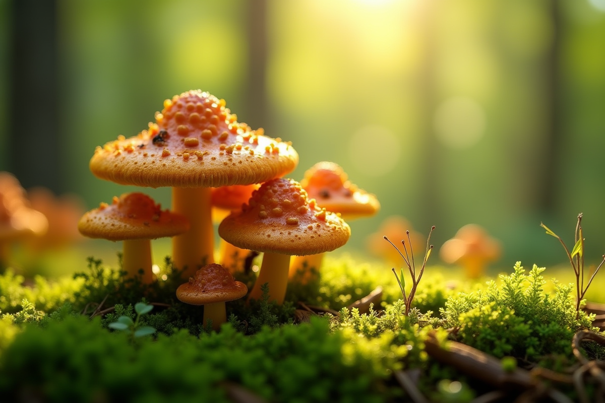 Champignons dans la mousse en forêt en plein jour