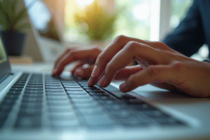 Mains sur clavier avec touche Ctrl Y en bureau lumineux