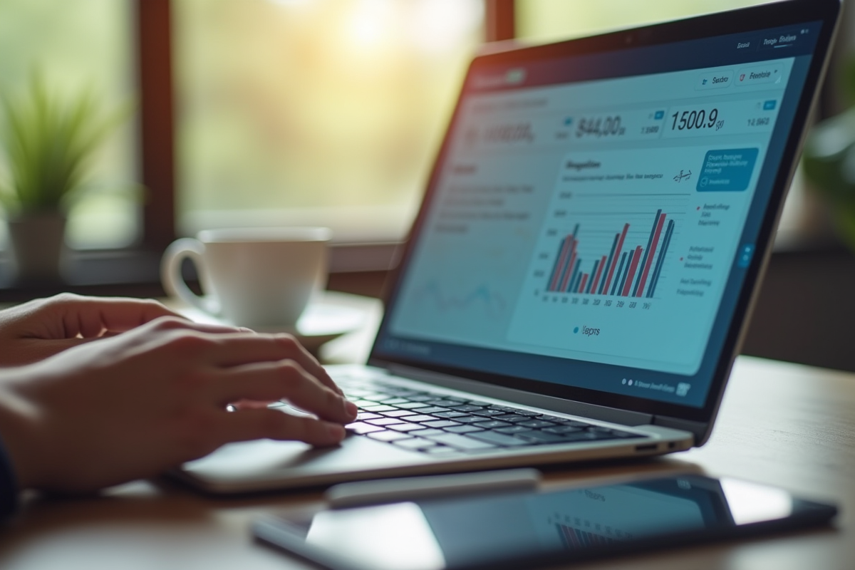 Mains tapant sur un clavier avec tableau de paie numérique