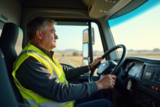 Conducteur de camion dans la cabine moderne du camion