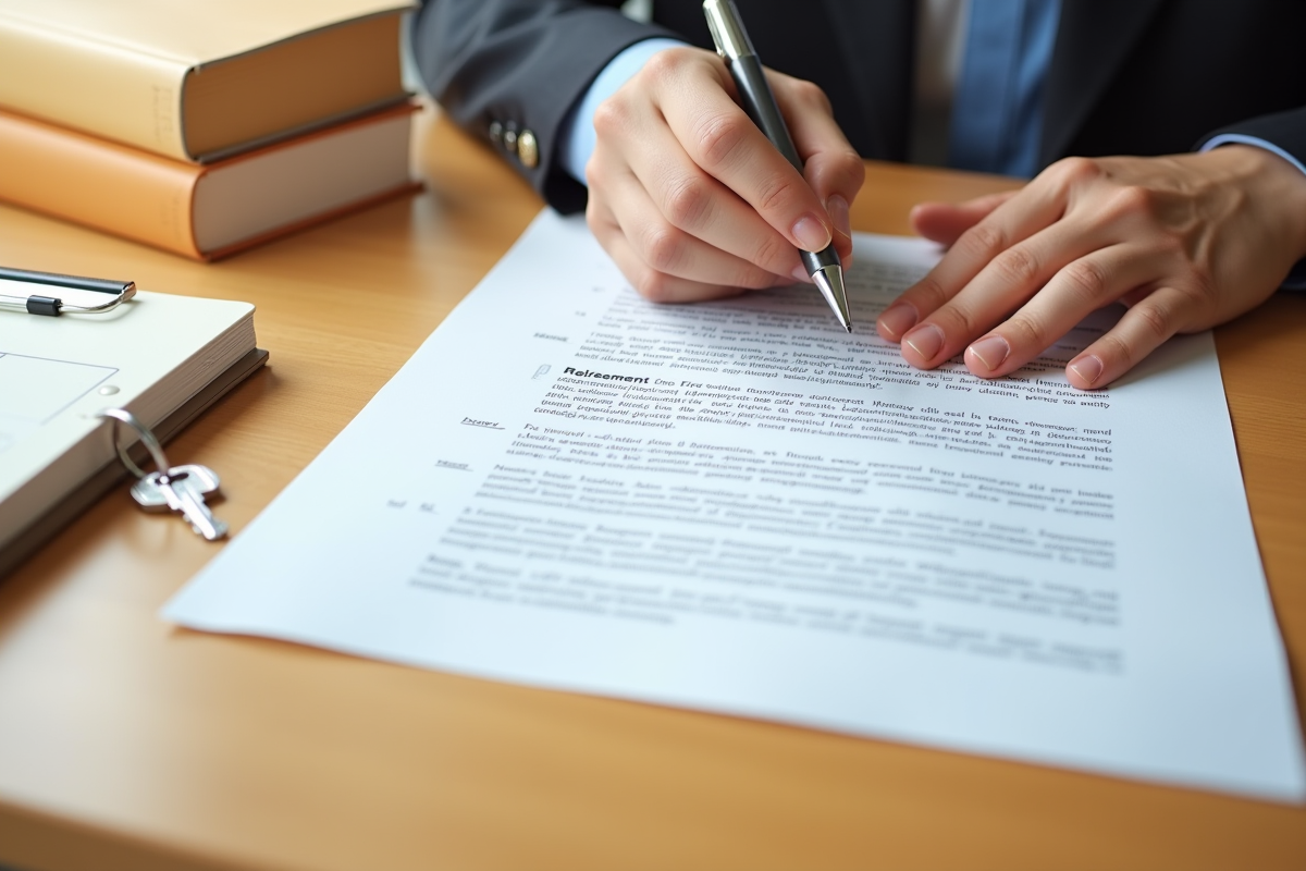Mains examinant un contrat de location avec clés et livres juridiques