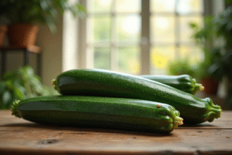 Courgettes fraîches sur une table en bois rustique