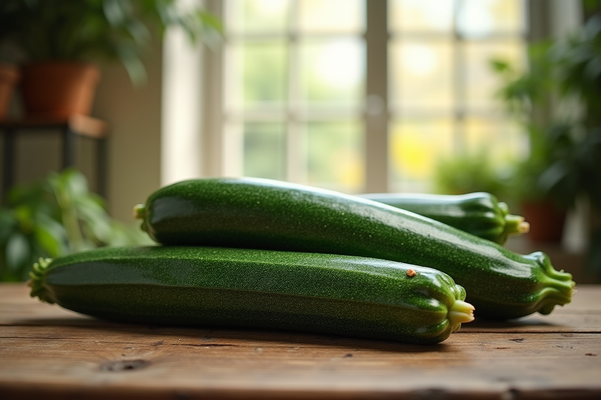 Courgettes fraîches sur une table en bois rustique