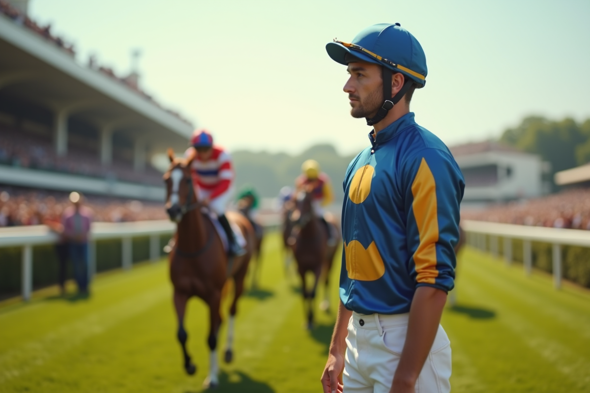 Jockey concentré près de la ligne d