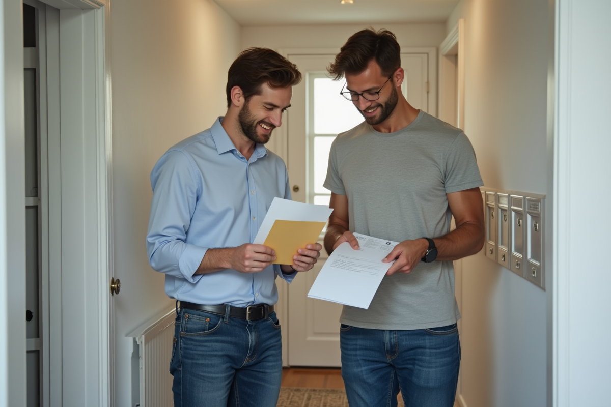 Deux hommes triant des documents dans l