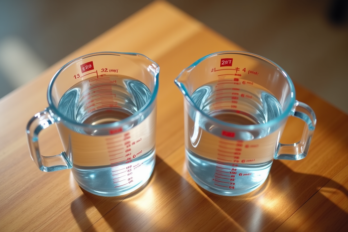 Deux verres mesureurs avec 400 ml d