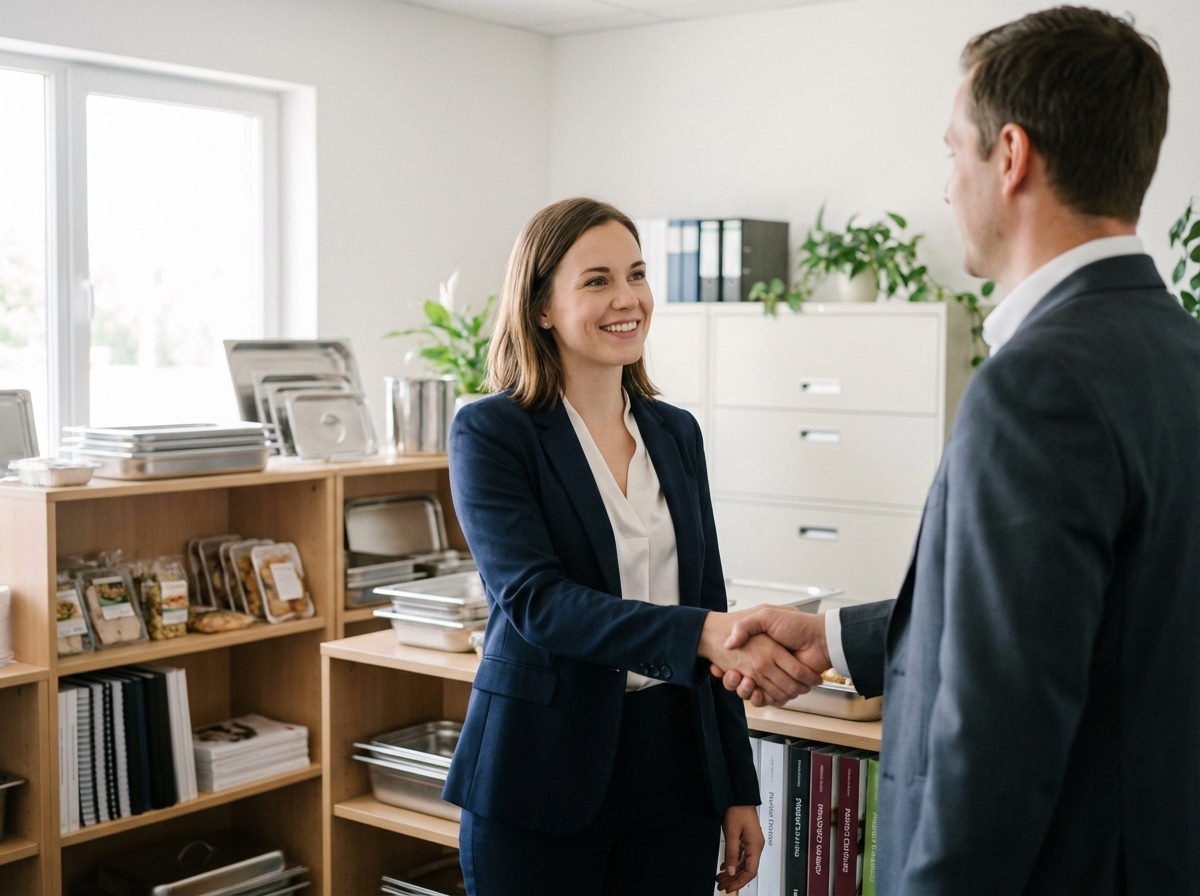 Femme d affaires serrant la main d un fournisseur dans un bureau