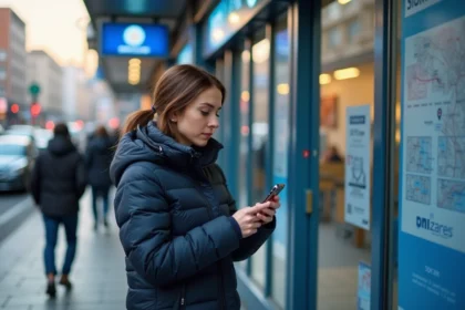 Jeune femme utilisant une application de carte urbaine
