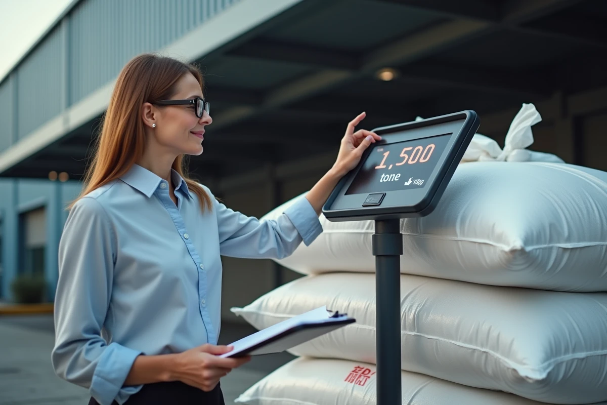 Femme adulte vérifiant une balance industrielle extérieure