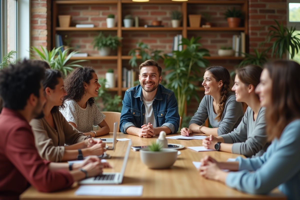 Groupe diversifié de personnes discutant autour d'une table