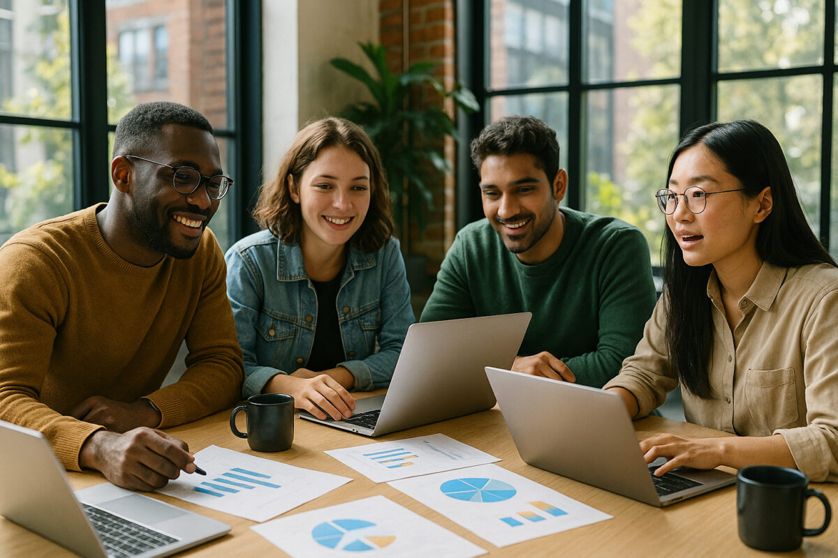 Groupe d'entrepreneurs jeunes autour d'une table moderne