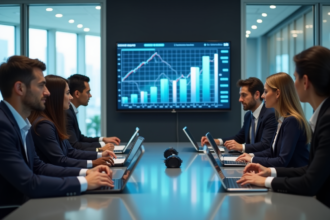 Groupe de professionnels analysant des données économiques