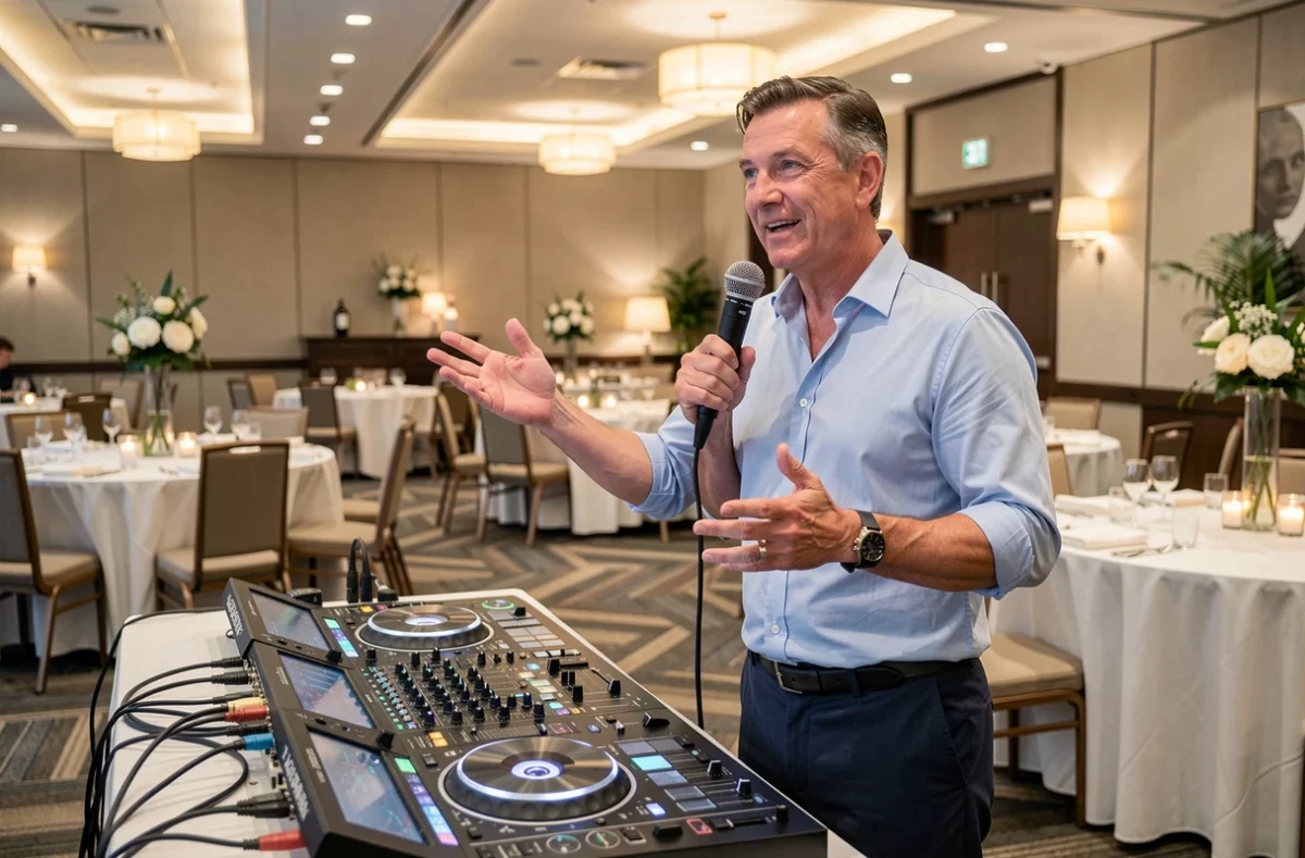 Bruno Marti de H&M Music, DJ animateur expérimenté au micro lors d'un événement professionnel