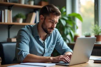 Homme détendu travaillant dans un bureau à domicile