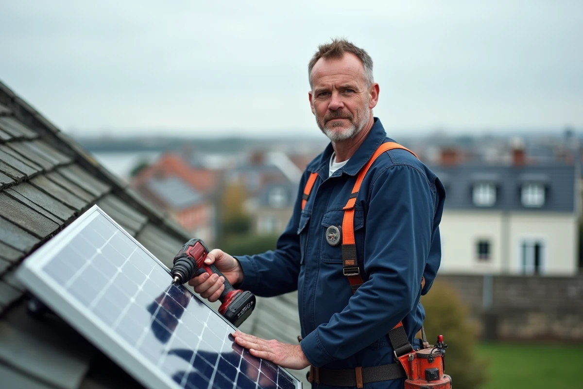 Installateur solaire homme sur toit à Le Havre