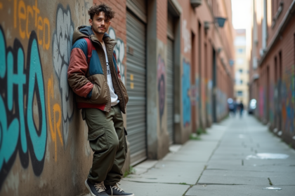 Jeune homme en streetwear dans une rue urbaine