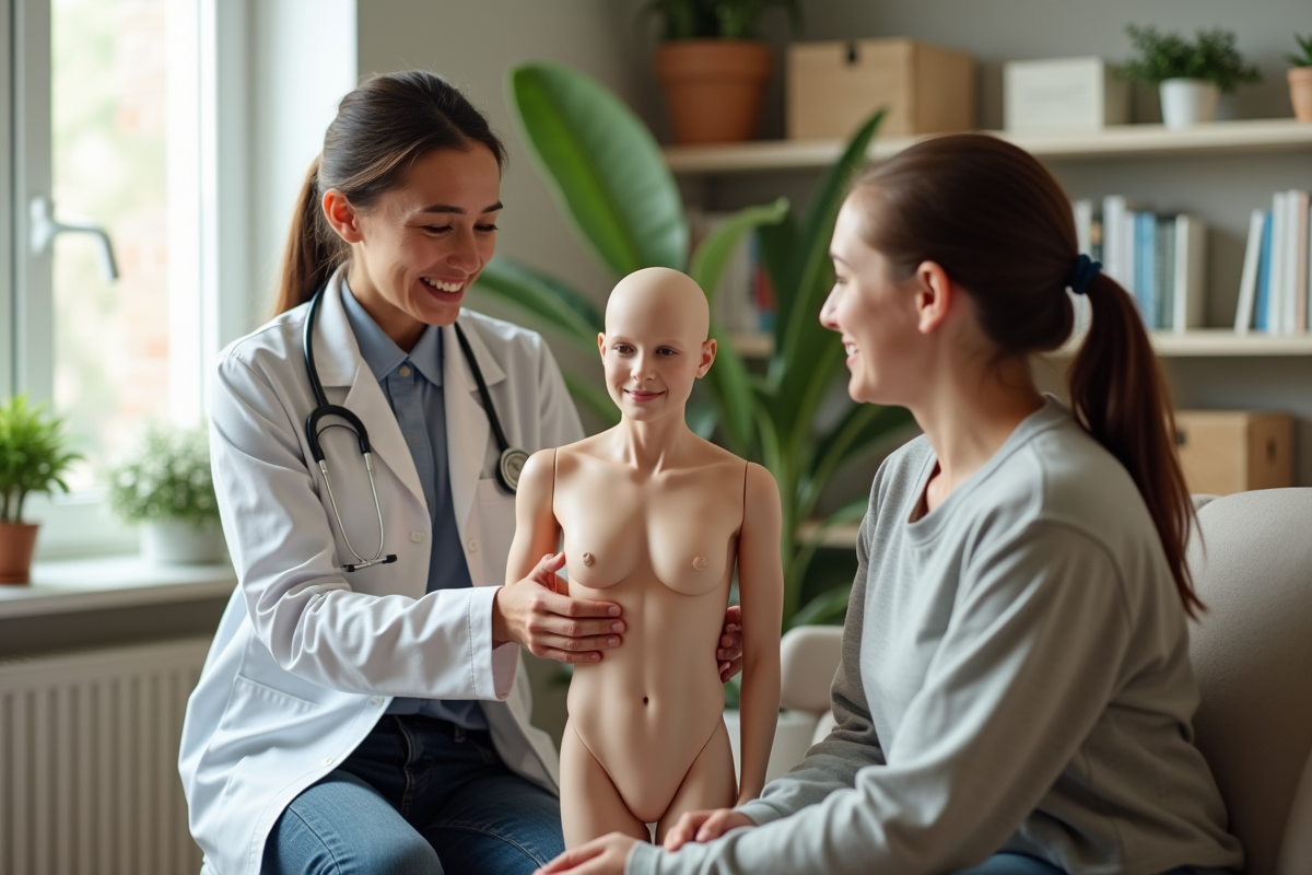 Kinesiologue expliquant l'anatomie à un jeune adulte dans une salle lumineuse