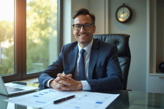 Chef d'entreprise confiant dans un bureau lumineux