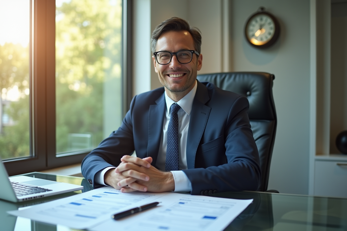 Chef d'entreprise confiant dans un bureau lumineux