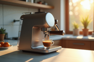 Machine expresso moderne sur un plan de travail lumineux