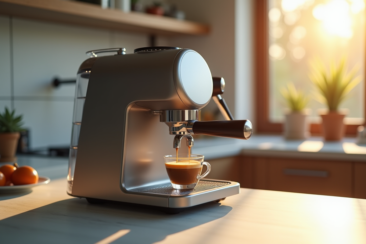 Machine expresso moderne sur un plan de travail lumineux