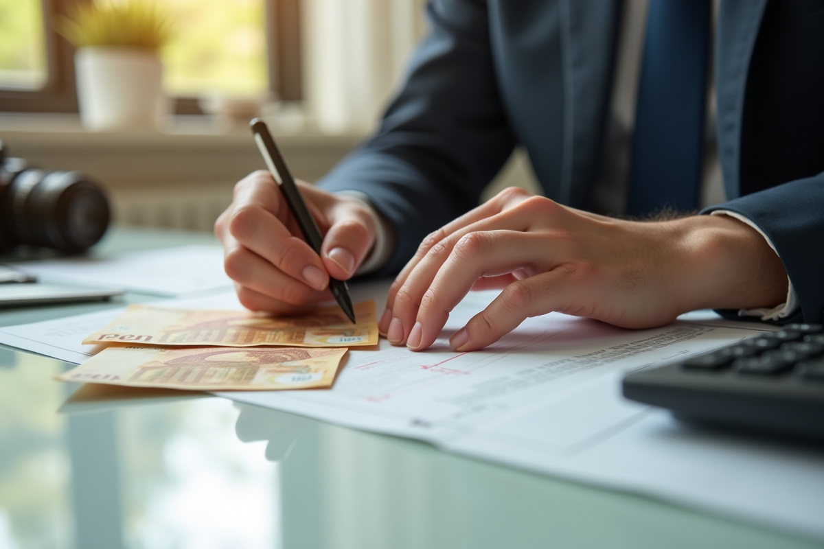 Mains comptant des euros et prenant des notes sur des frais BSR