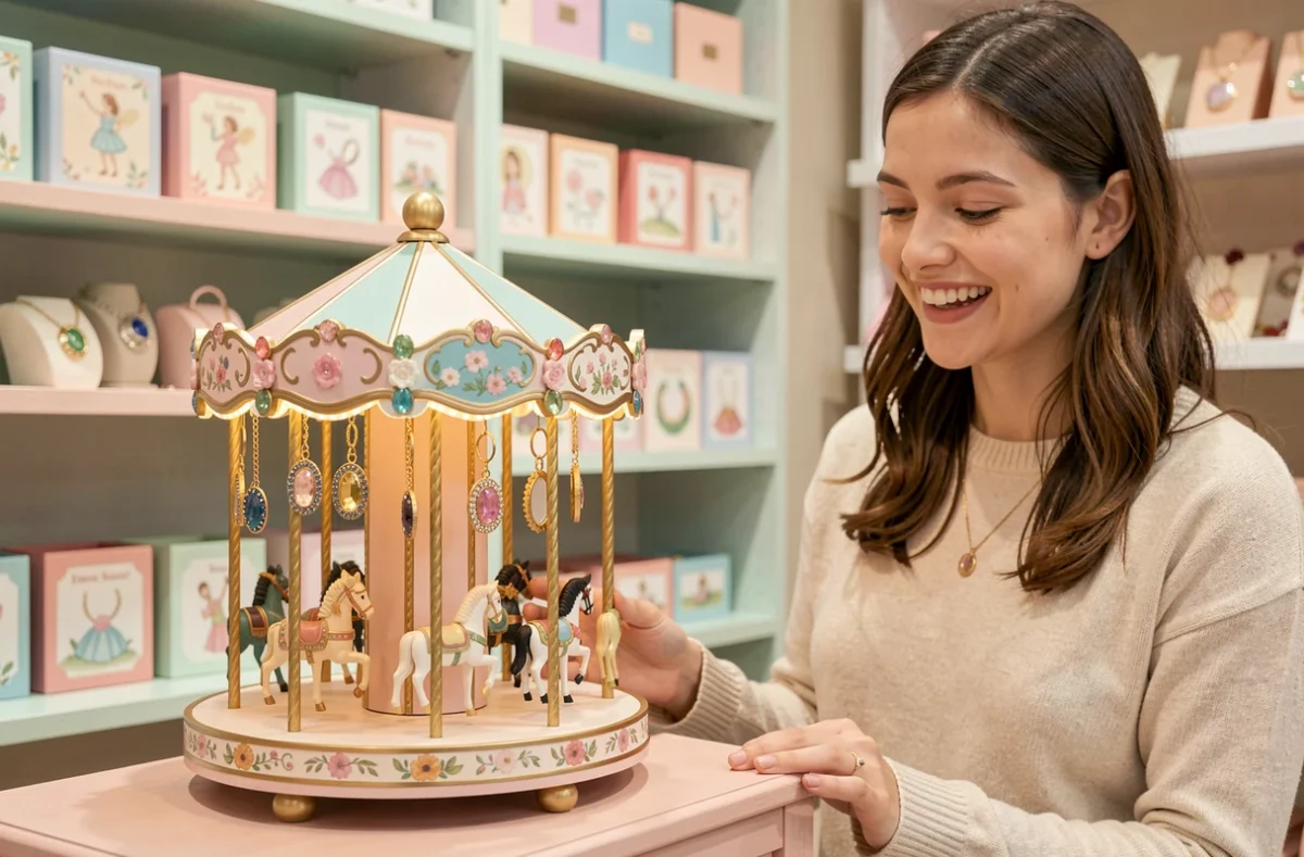 Carousel à bijoux coloré dans la boutique Le Manège à Bijoux en Seine-et-Marne