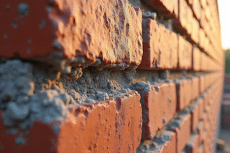 Mur de briques avec bande d'arase en gros plan