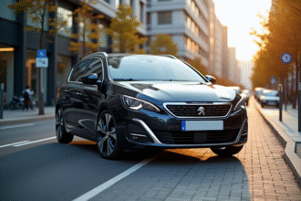 Peugeot 308 GT Line stationnée en ville en journée