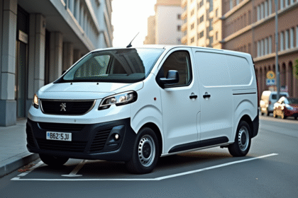 Véhicule Peugeot Expert blanc en zone de chargement urbaine