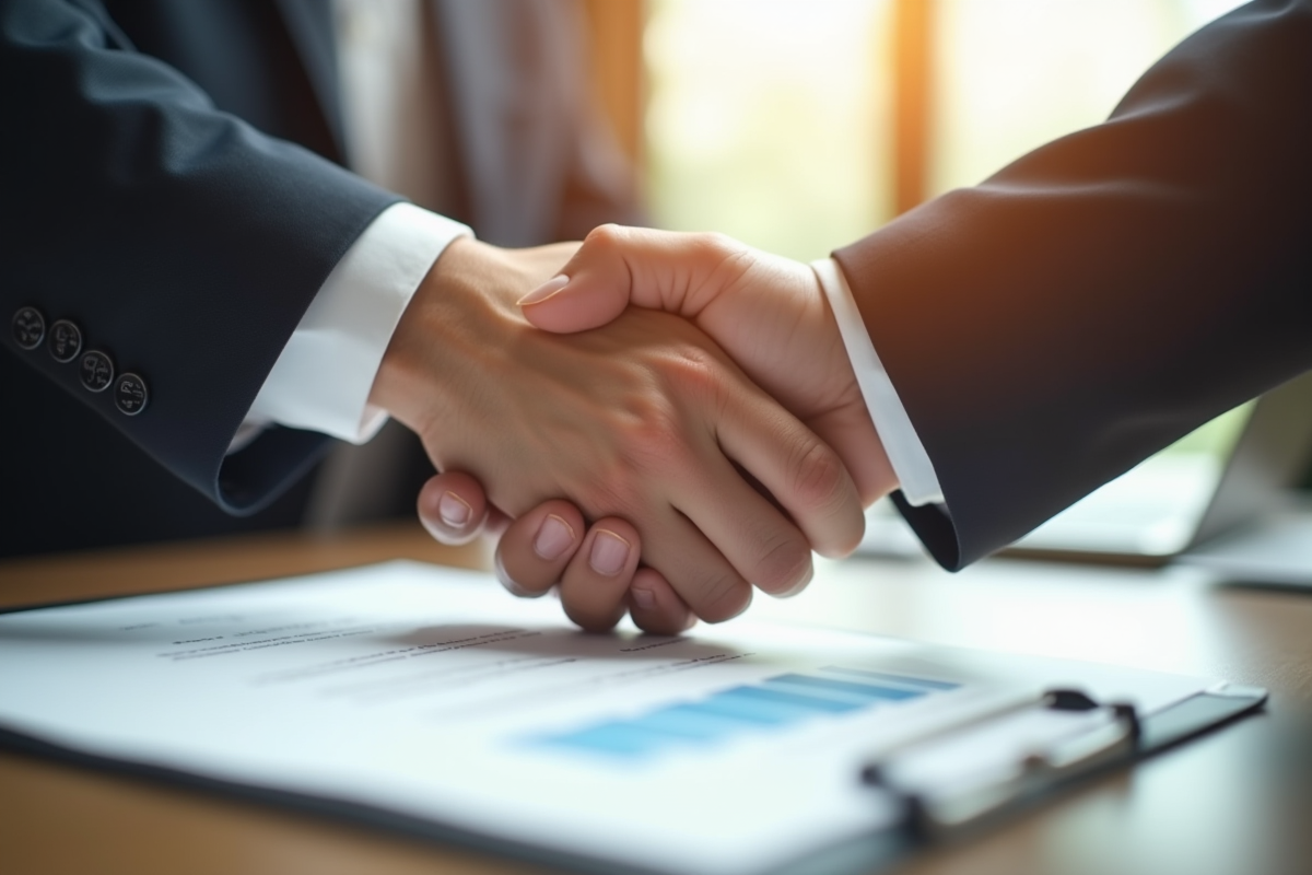 Poignée de main entre deux professionnels sur un contrat