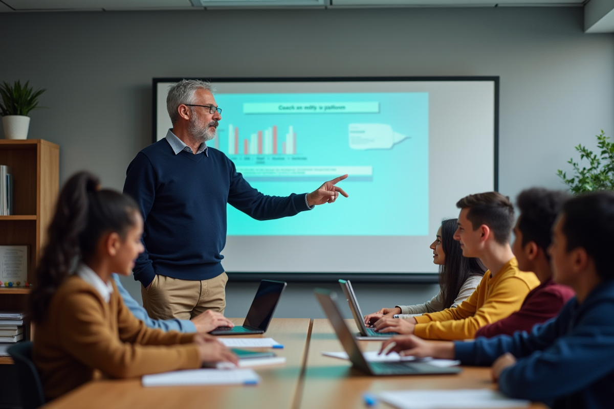 Professeur expliquant MBN à des lycéens en classe