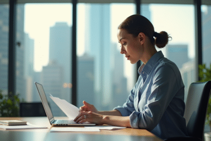 Professionnel travaillant sur la paie dans un bureau lumineux