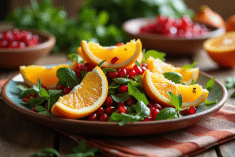Salade marocaine colorée avec oranges et grenade