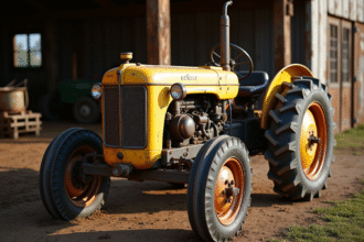 Tracteur Renault ancien dans une ferme ensoleillee