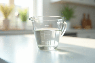 Verre mesureur de 400 ml sur plan de travail lumineux